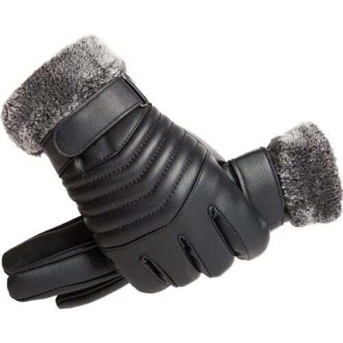 Winter Mens Warm Gloves PU Leather Winter Gloves Mittens Male Thick Touch Screen Windproof Waterproof Bike Motorcycle Gloves