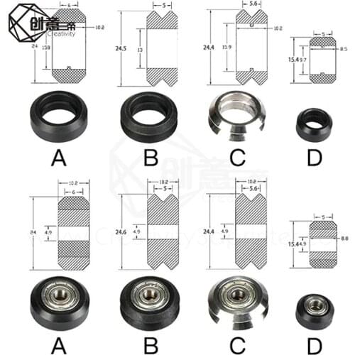 10pcs CNC Openbuilds Wheels Plastic POM Small&Big Passive Round wheel perlin wheel & V-type for V-Slot C-Beam 3d printer parts