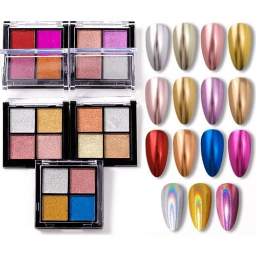 4 Color Bubble Mirror Powder Metallic Nail Glitter Solid Magic Powder Holographics Chrome Pigment Manicur Nail Art Decor Laser