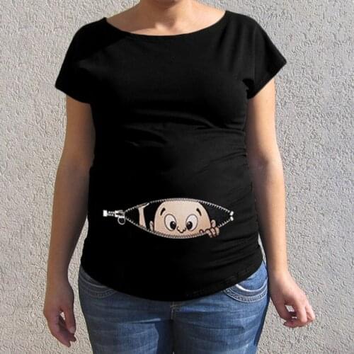 4# Women Cartoon Print Maternity Tees Maternity Short Sleeve Round Neck Tees T-shirt Pregnancy Clothes Pregnant Tees Ciążowe