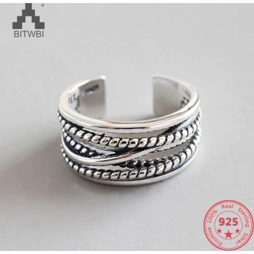 925 Sterling Silver Ring Multi-layer Winding Twist Retro Opening Ring