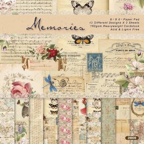 24 Sheets 6"X6" Vintage Patterned Paper Pad Scrapbooking Paper Pack Handmade Craft Paper Craft Background Pad Card