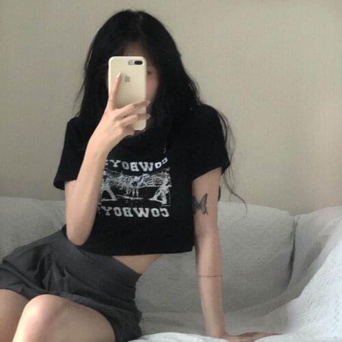 Cowboys tees summer short-sleeved short letter print casual punk tops women T-shirt hip-hop loose ins big size Harajuku clothing