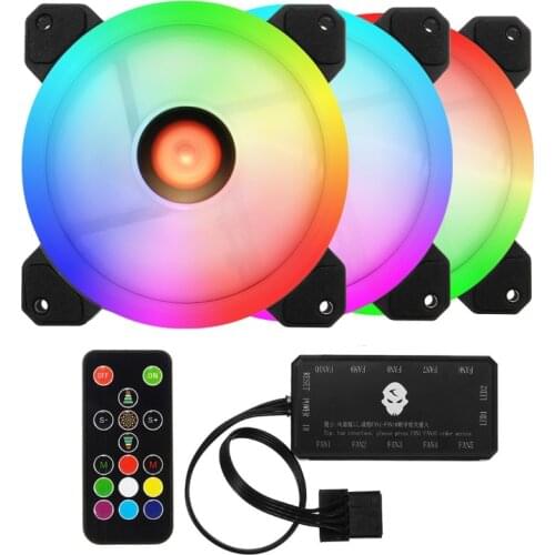 3PCS 120mm Hybrid RGB Case Fan Adjustable RGB LED Light Computer Case GPU Colorful Quiet Cooling Fan with Remote