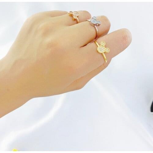 Cartoon Kawaii Mouse Ring Titanium Steel Chain Ring Inlaid Crystal Fashion Trendy Women Jewelry Birthday Gift