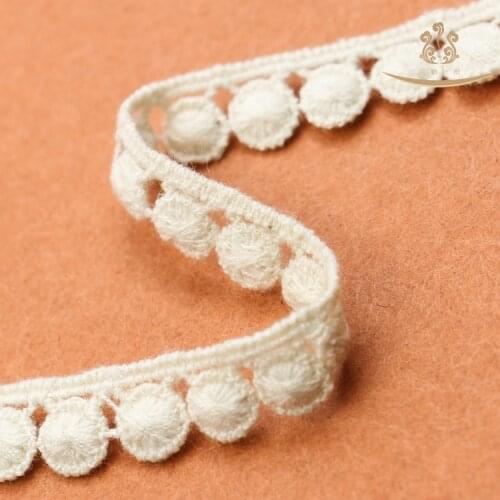 30Yards Beige Embroidered Cotton Lace Trims DIY Apparel Sewing Fabric Material Pompom Ball Fringe Ribbon Curtain Accessories