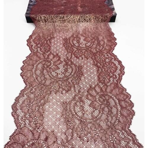 3y/lot Width 23cm Floral Stretch Lace Trim Dark Red Foil For Clothing Accessories Dress Sewing Applique Costume Lace Fabrics