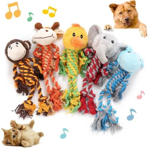 Fashion Medium Size Animals Shape Sounder Cotton Rope Plush Doll Pet Dog Chewing Scratching Toy Knitted Cartoon Cute Pendant