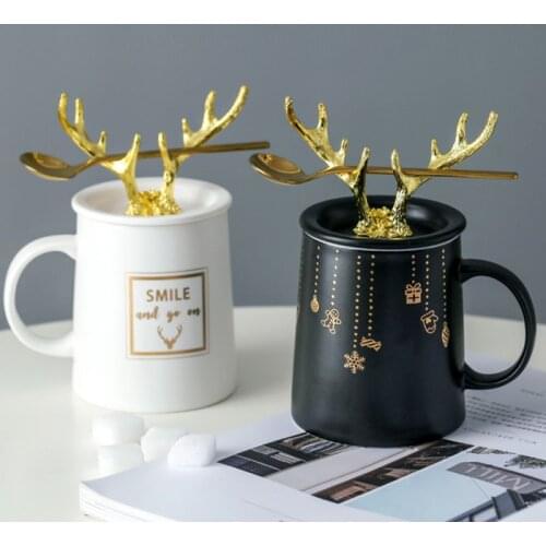 Cute Concise Coffee Milk Mug Breakfast Cup With Lid & Spoon Travel Mug Novelty Best Gifts For Your Friends