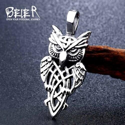 Beier 316L stainless steel Nordic Vikings Runes Amulet Pendant Necklace owl Runes PENDANT Necklace Nordic Talisman LLBP8-293P