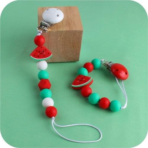 New Baby Watermelon Shape Silicone Pacifier Clip Chain Molar Teether Toy Infant Pram Soother Chain Colorful Beaded Toy Kids Gift