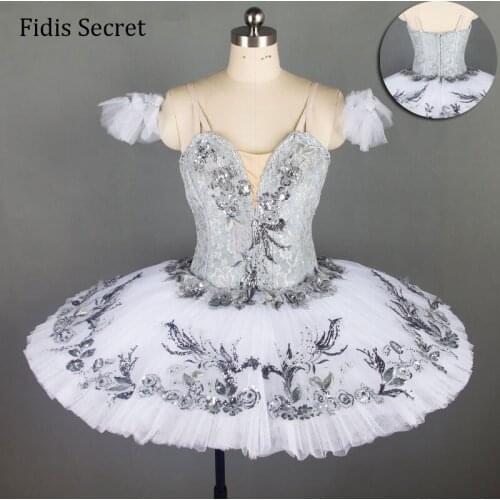 New Sliver Grey w/White Pancake Overlay for Ballerina Professional Stage Performance Costumes,Female Classical Ballet Tutu Dress
