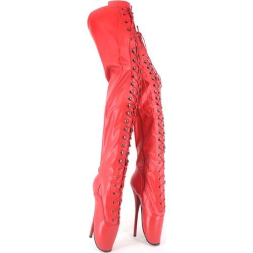 Extreme Cosplay Shoes Fetish 18Cm High Heel Gothic Punk Drag Queen Cross-tied Over Knee Thigh Long Ballet Boots Plus size 36-46