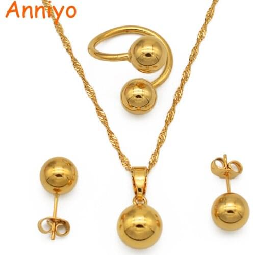 Anniyo Bead Necklace Earrings Ring for Women/Girls,Trendy Charm Round Ball Jewelry sets African,Arabia,Nigeria Gifts #067306