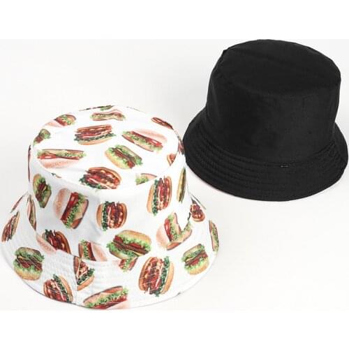 Cotton Burger Print Bucket Hat Fisherman Hat Outdoor Travel Hat Sun Cap Hats for Men and Women 329
