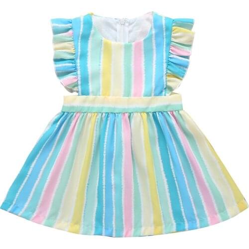 Kids Dress, Colorful Striped Round Neck Sleeveless One-Piece A-Line Dress for Summer, 9 Months-5 Years
