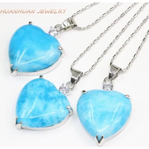 22x31mm Chain Heart Drop Pendant For Women Natural Blue Jades Stone Necklace Charm Pendants Stainless Steel Choker Jewelry B3348