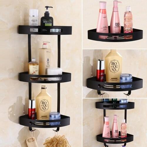 Bathroom Shelf 304Stainless Steel Black Shower Shampoo Cosmetic Corner Shelf Storage Organizer Rack Holder Bathroom Accessories
