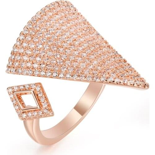 Rose Gold Triangle Resizable Finger Rings Trendy Open Crystal Rings for Women Fashion Geometry Female Wedding Jewelry in HAWSON
