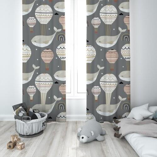Curtains Children 3D Printed Decorative Items Home Childrens Room Dark Gray Whale Balloon Model 1334