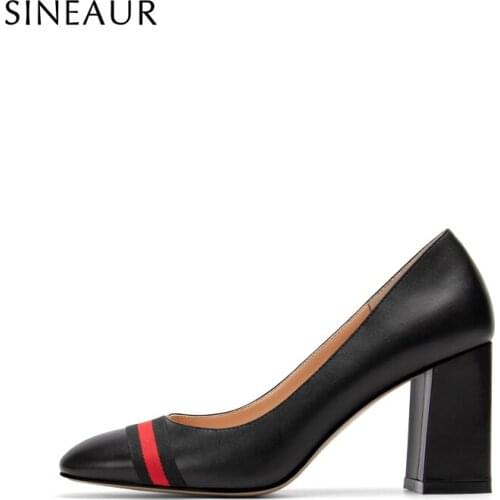 SINEAUR Women Shoes 2021 Fashion Super High-heel Pumps Chunky Heels PU Square Toe Office Ladies Dress Party Plus Size 35-45