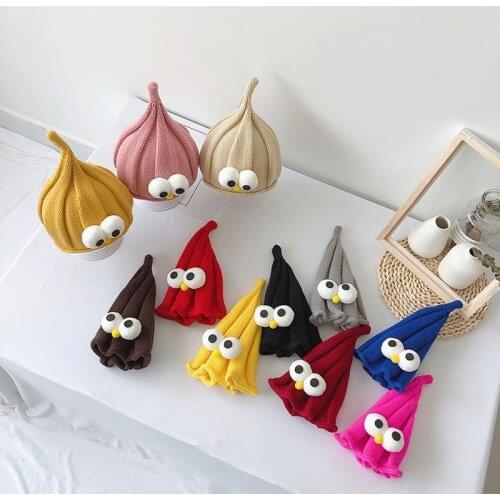 Knitted cap autumn and winter childrens hat boy and birl baby warm pointy hat baby hat cute big eyes watermelon hat tide