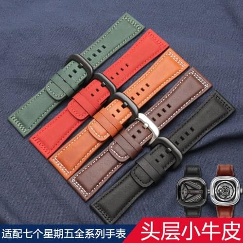 High quality leather strap is suitable for seven Friday leather strap 28mm black brown dark brown green red