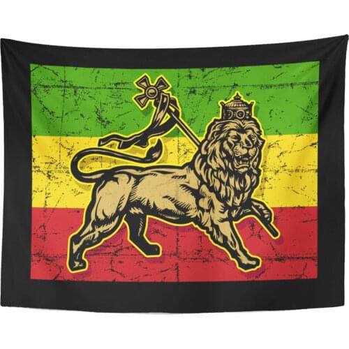 Green Rasta Lion of Judah Flag Red Reggae Jamaica Tapestry Home Decor Wall Hanging for Living Room Bedroom Dorm 60x80 Inches