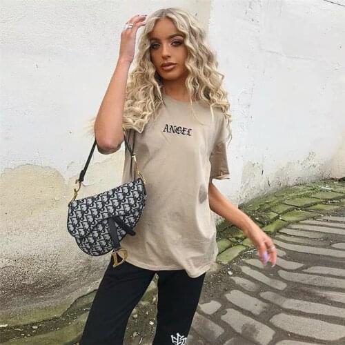 Angel Letter Print Tops 2020 Summer Women New Short Sleeve O-Neck Loose Casual T Shirt Fashion Female Oversized Streetwear