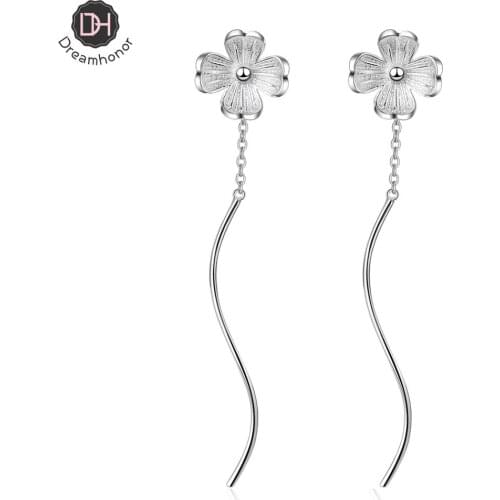 Dreamhonor Four Leaf Flower Earrings Fashion Female Long Exquisite Earrings Jewelry