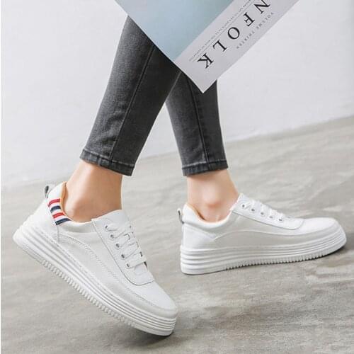 College style lace up girls flats platform shoes shallow round toe sneakers women 2020 mixed colors stripes white board zapatos