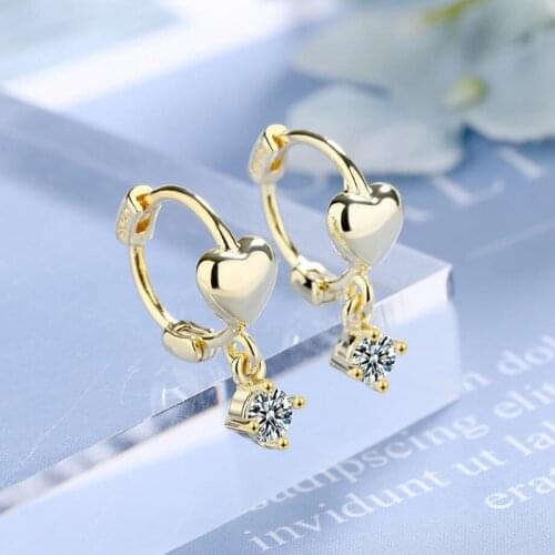 KOFSAC New Trendy Sweet Cute Love Heart Zircon Earrings For Women Gold Silver Color Earring Jewelry Girl Valentines Day Gifts