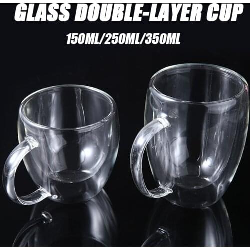 1pc 150-350ml Double Wall Mug Cup Coffee Tea Glass Insulated Thermal Clear Hot Drink Cup Drinkware