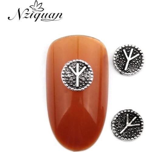 NZIQUAN hot style 20pcs/box geometric 3D graphics metal nail art decoration DIY ancient silver nail drill decoration accessories