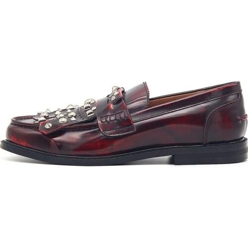 2020 Mocassin Homme Rivets Tassel Genuine Cow Leather Shoes Men Handmade British Round Toe Business Casual Shoes Party Footwear