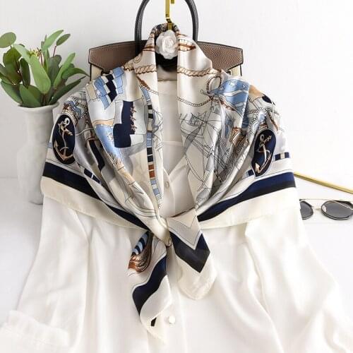 2020 luxury brand women scarf summer silk scarves Fashion Sailboat 90cm Square seaside sunscreen quality beach shawl