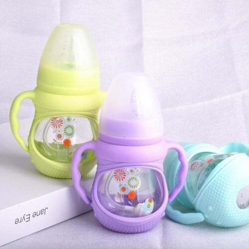 240ml Baby Silicone Milk Feeding Bottle Mamadeira Vidro BPA Free Safe Infant Juice Water Feeding Bottle Cup Glass Nursing Feeder