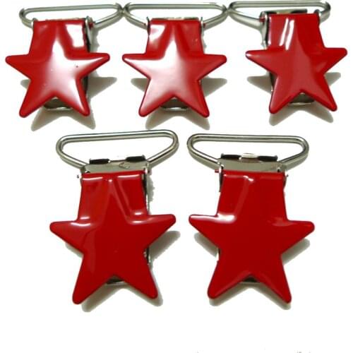 25pcs 1'' 25mm #36 Red Color Enamel Star Shape Pacifier Clips/Suspender Clips