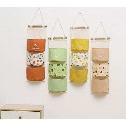 4 Colors Good Wall Mounted Multi-pocket Bag Wood Storage Bag Thick for Dorm