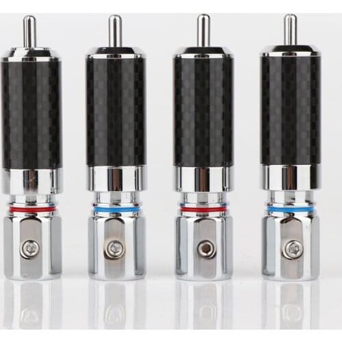 4Pieces OEM High Quality Rhodium Plated Carbon Fiber RCA Plug Connector Hifi Auido Cable Plug