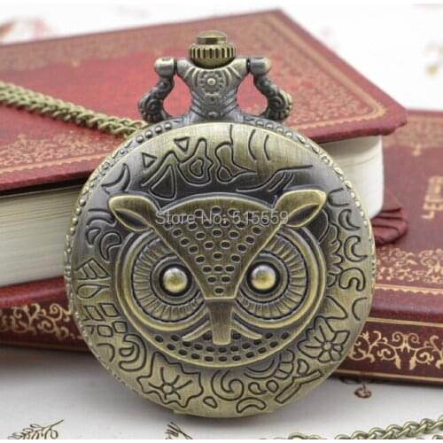50pcs/lot DHL Free Shipping Bronze Owl Real Pocket Watch Top Quality Watch Necklace Gift Watch Factory Price Wholesale