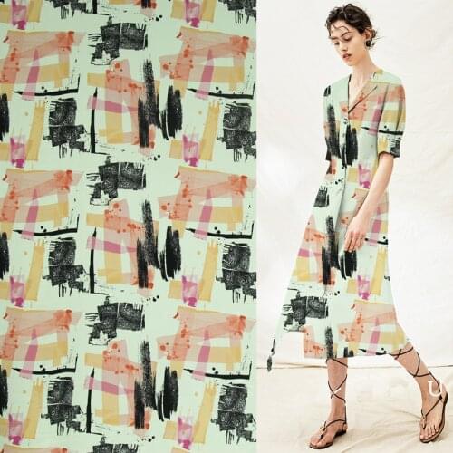 Abstract fashion design pure silk crepe de chine silk fabric 138cm wide,SCDC1034