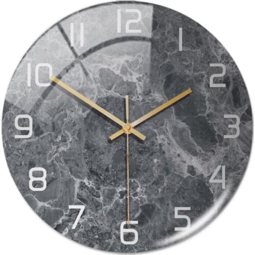 Acrylic Gray Marble Pattern Wall Adhesive Clock Metal Needle Silent Clock Mechanism Modern Living Room Office Home Decoration