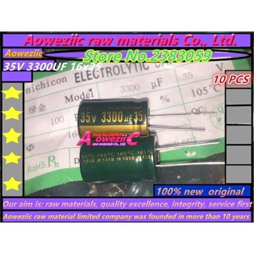 Aoweziic 10 PCS 35V 3300UF 16*25 high frequency low resistance electrolytic capacitor 3300UF 35V 16x25
