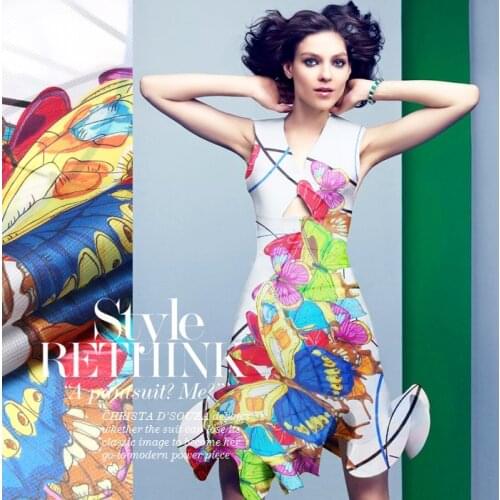 PRINT SILK GRID ORGANZA SATIN FABRIC 140cm width 12momme 100% Natural Pure Silk Colorful Butterfly Printing