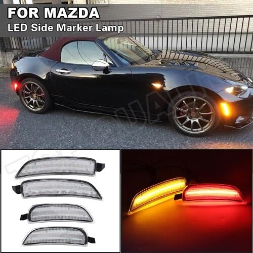 Side Marker Lamp For Mazda Miata MX-5 nd 2016 2017 2018 2019 2020 Front Amber Rear Red LED Fender Side Marker Light Clear Lens
