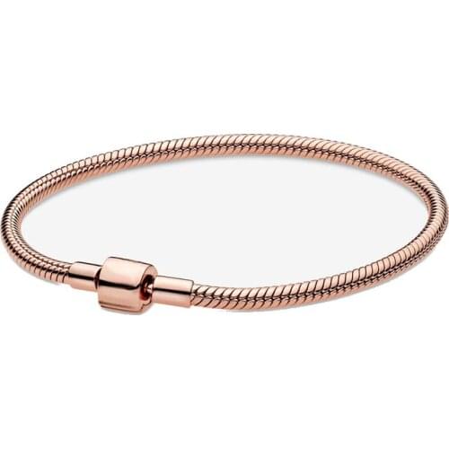 2020 New Hot 925 Sterling Silver Bracelet Rose Golden Color Barrel Clasp Snake Chain Bracelet Women Fashion Jewelry Gi