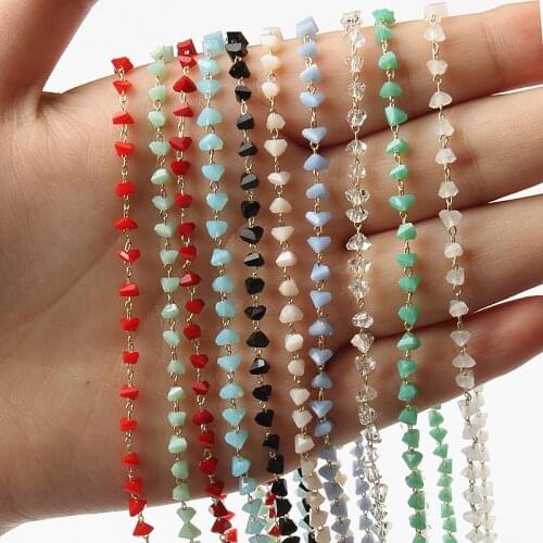 1M Gold Color Stainless Steel Triangle Stone Beads Chain for Bracelets Necklace Ankles Jewelry Making DIY Handmade Accessories