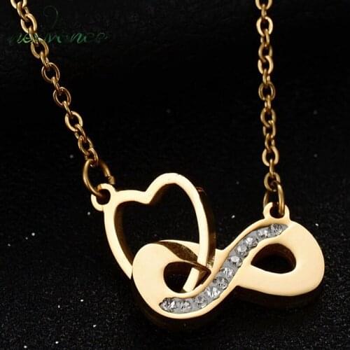 Nextvance Stainless Steel Simple Infinity Heart Chain Necklace Rose Gold CZ Stone Necklaces & Pendant For Women Charm Jewelry
