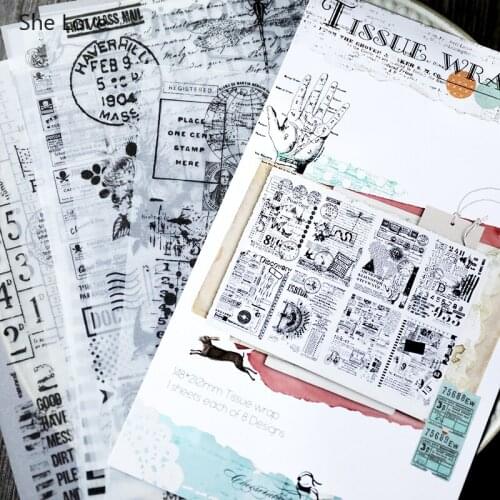 Chzimade 8Sheets/lot Retro Black White Color Vellum Paper Adhesive Paper Stickers For Scrapbooking DIY Card Making Home Decor